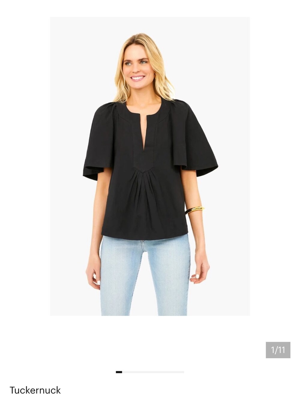 Pomander Place Black Flutter-Sleeve Split-Neck Blouse